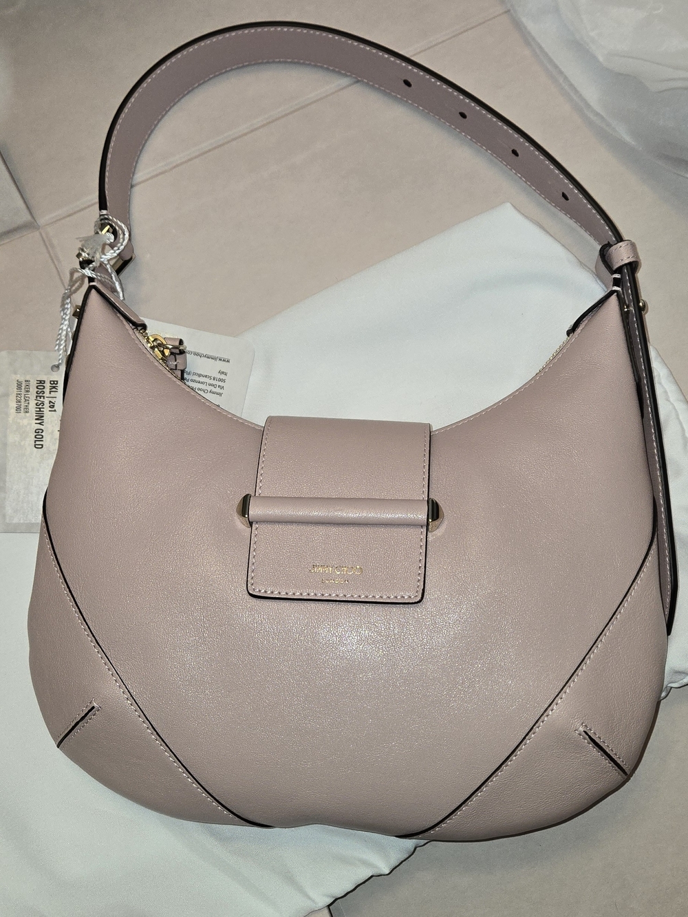 JIMMY CHOO BAR HOBO Leather Purse in Rose/Shiny Gold